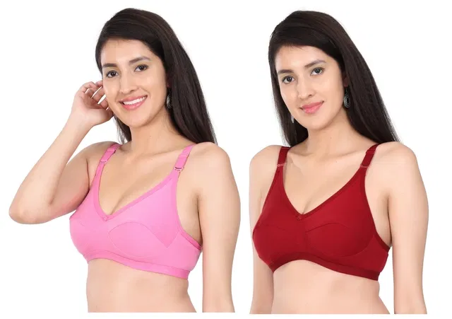 Cotton Blend Solid Non Padded Bras for Women (Multicolor, 38) (Pack of 2)