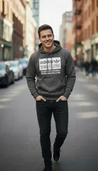 Feelce Printed Hoodie for Men, Dark Grey (L)