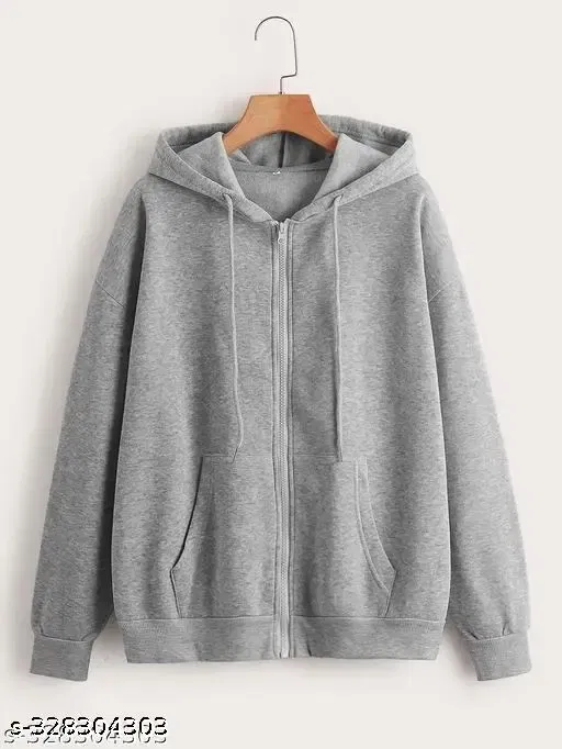 Zipper Fleece Hoodie for Men (Grey, L)
