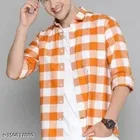 Cotton Checked Shirt for Men, Orange 