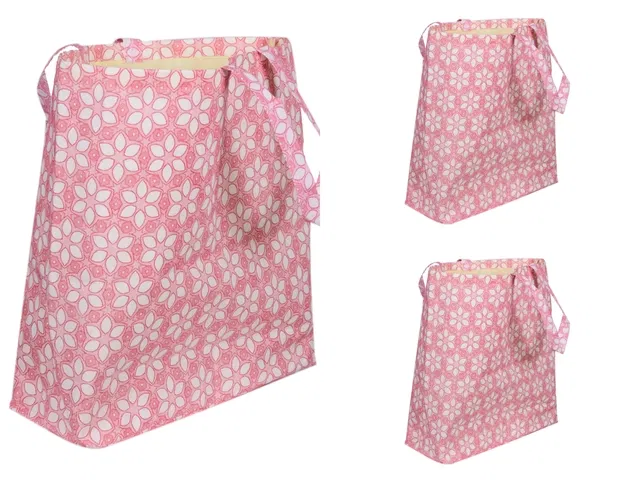 Canvas Shopping Tote Bags (Pink, Pack of 3)