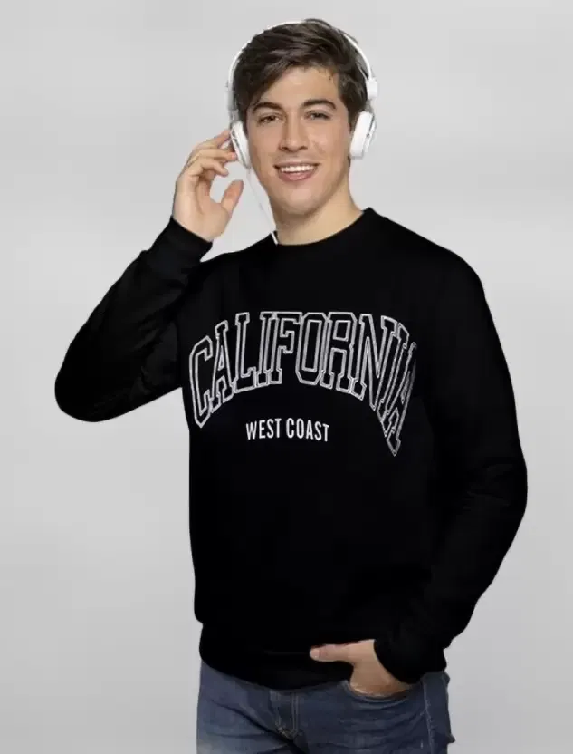 Fleece Printed Sweatshirt for Men, Black (XL)