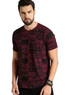 Polyester Printed T-Shirt for Men, Maroon 