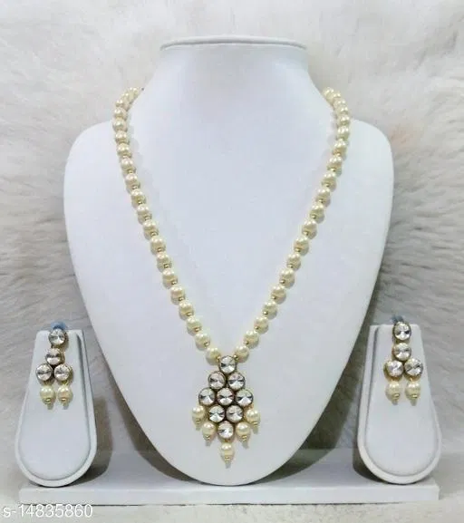 All White Beautiful Kundan Necklace Set for Women, White
