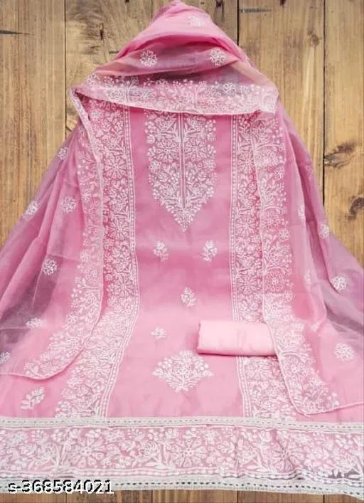Embroidered Patiala Suits for Women (Pink, Un Stitched)