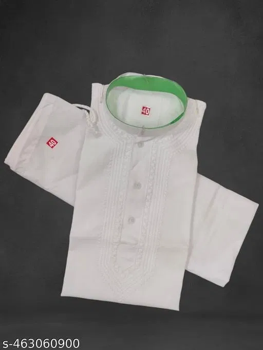 Cotton Solid Kurta Set for Men, White (L)
