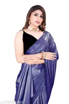 Lycra Solid Saree For Women, Blue