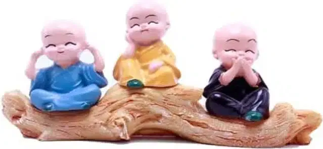 Polyresin Little Monks Lamba Car Dashboard Idols (Multicolor, 8 cm) (Pack of 3)