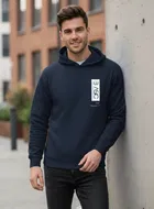 Fleece Printed Hoodie for Men, Dark Blue 