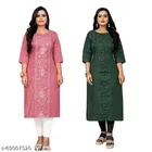 Embroidered Botanical A-line Kurti for Women, Pack of 2 