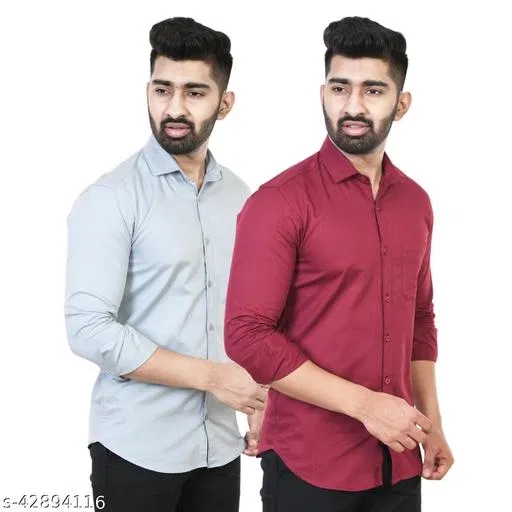 Cotton Blend Solid Shirts for Men, Multicolor (XL)