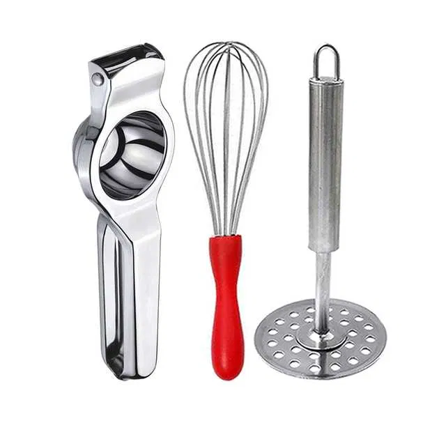 Oc9 Stainless Steel Lemon Squeezer & Egg Whisk & Potato Masher Kitchen Tool Set (O-62)