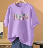 Cotton Blend Printed T-shirt for Women, Lavendar 