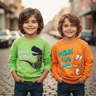 Round Neck Printed Wool Sweat Shirt For Boys, Multicolour 