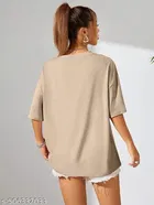 Cotton Blend Printed T-shirt for Women, Beige 