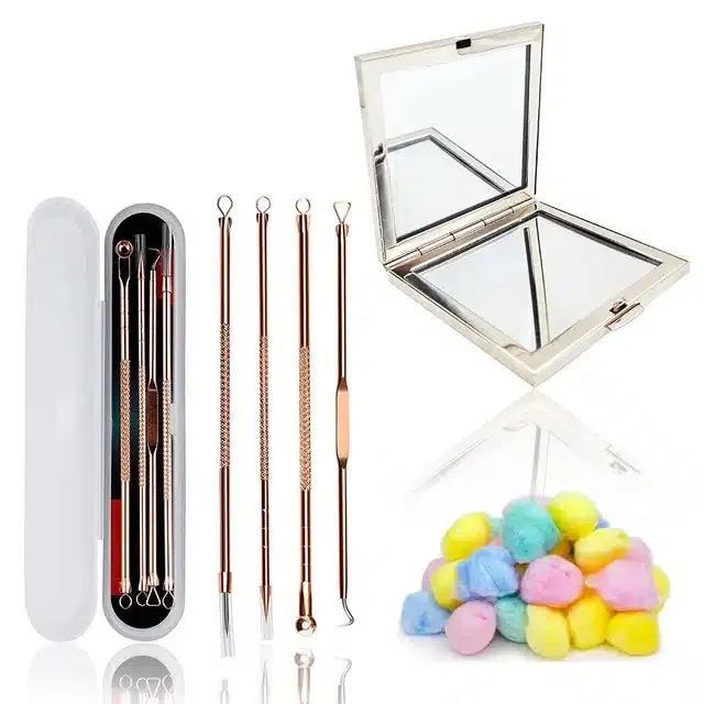 Majestique 6Pcs Blackhead Remover Kit, Mirror Cotton Balls Proper Pimple Remover Tool for Men and Women (Combo of 3) (B-37)
