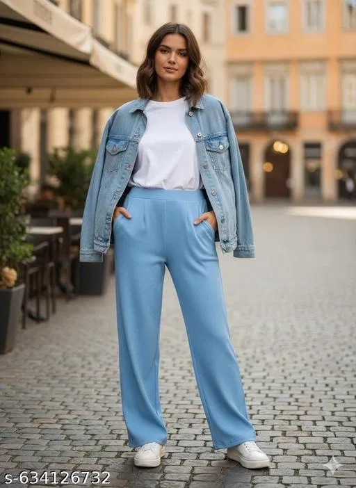 Sky Blue Formal Trousers for Women (Aqua, XL)