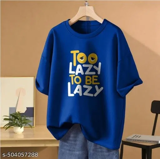 Cotton Blend Printed T-Shirt for Women, Blue (XL)