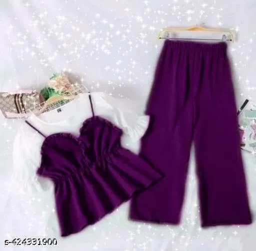 Polyester Solid Clothing Set for Girls, Purple (11-12 Years)