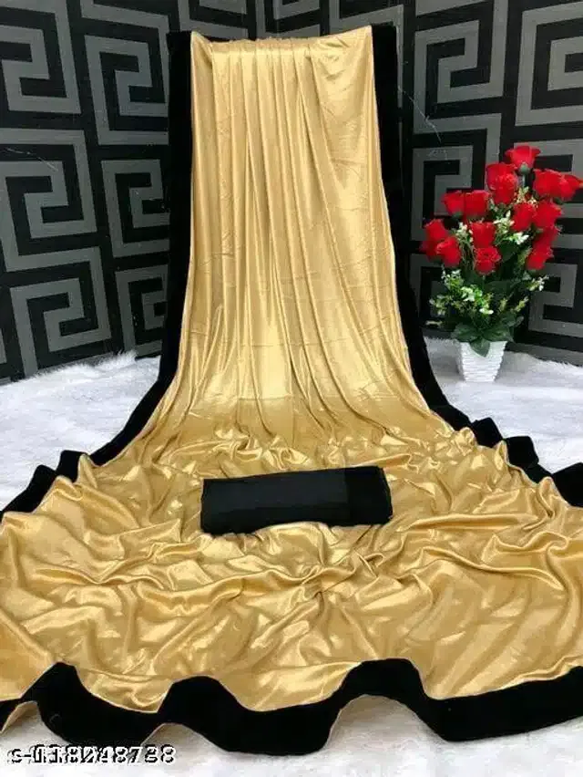 Lycra Solid Saree for Women (Gold, 6.3 m)