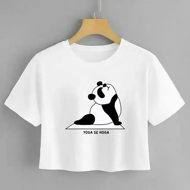 Printed Crop T-shirt for Women (White, M)