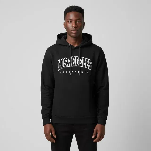 Fleece Printed Hoodie for Men, Black (M)