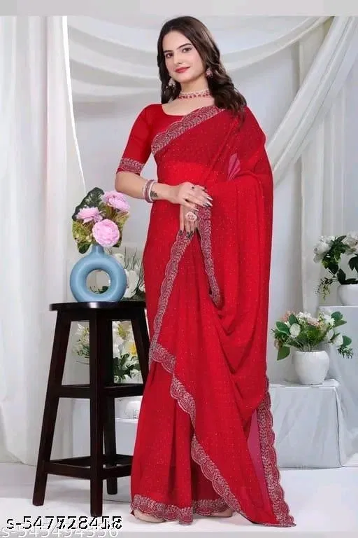 Georgette Saree for Women, Red (5.5 M)