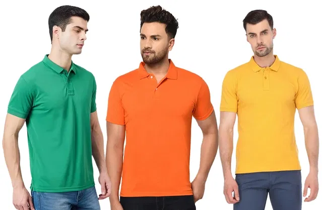 Solid Polo T-shirt for Men, Pack of 3 (Multicolor, M)