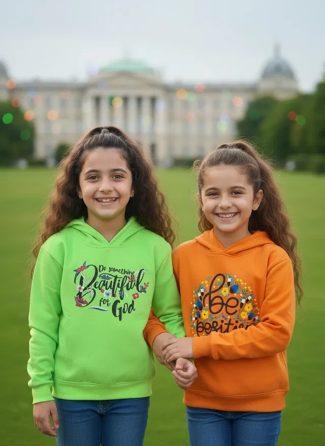 Wool Printed Hoodie for Girls, Multicolor, Pack of 2 (6-7 Years)