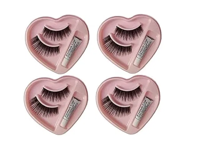 False Eyelashes with Adhesive (Black, Set of 4)