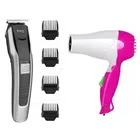 AT-538 Professional Cordless Rechargeable Trimmer with NV-1290 Hair Dryer (1000 W) (Multicolor, Set of 2)
