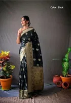 Litchi Silk Botanical Saree for Women, Black 
