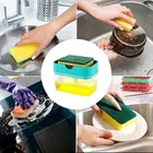 Plastic Liquid Soap Dispenser Container with Scrubber for Kitchen 