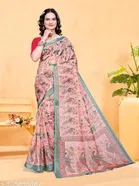 Cotton Blend Printed Zari Checks Saree for Women 