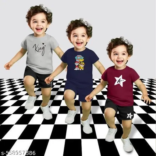 Cotton Blend Printed Clothing Set for Boys, Multicolour, Pack Of 3 (12-18 Months)