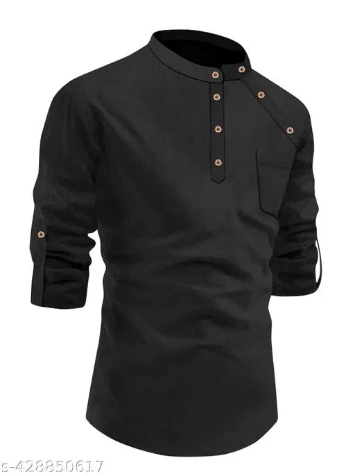 Solid Cotton Kurta Set for Boys (Black, 4-5 Years)