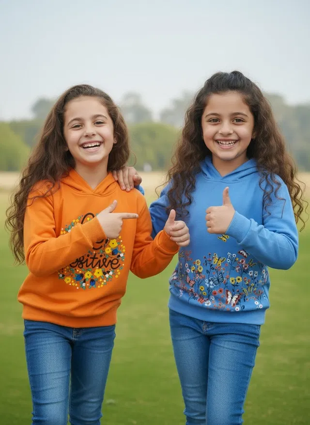 Wool Printed Hoodie for Girls, Multicolor, Pack of 2 (9-10 Years)