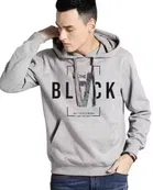 Fleece Printed Hoodie for Men, Grey 