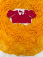 Chiffon Solid Saree for Women, Yellow 
