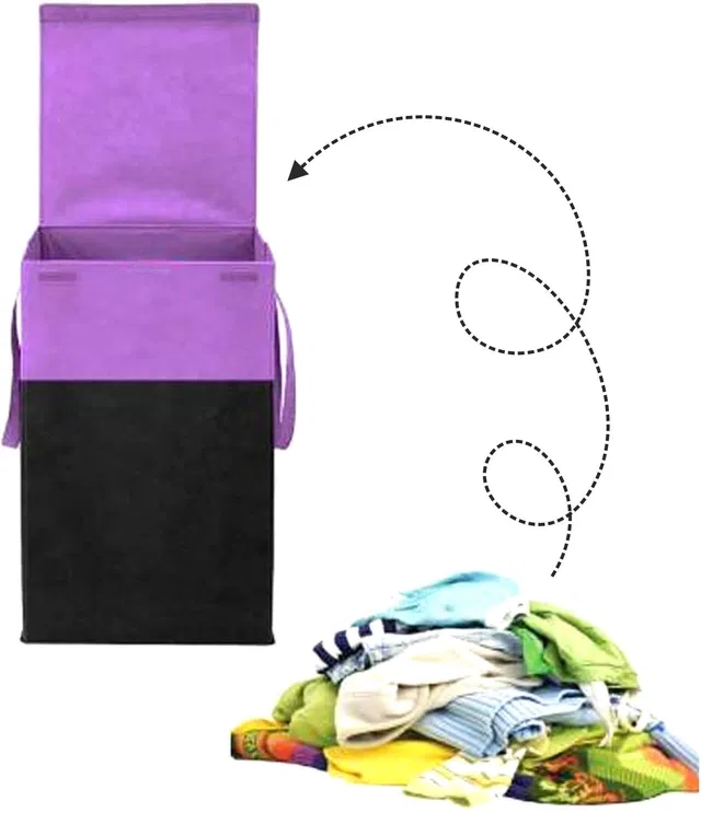 Canvas Laundry Basket,Black & Purple,  (Pack Of 1)