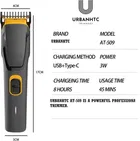 UrbanHTC AT 509 Cordless Professional Hair Trimmer Waterproof Stainless Steel Blade Trimmer 45 min  Runtime 5 Length Settings [Black]