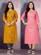 Floral Embroidered Cotton Blend Kurti for Women, Pack of 2 