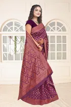 Jacquard Woven Design Saree for Women, Wine 