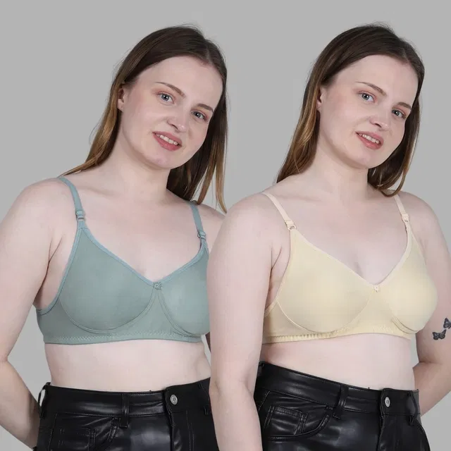 Cotton Solid Non Padded Bra for Women, Multicolour, Pack of 2 (36B)