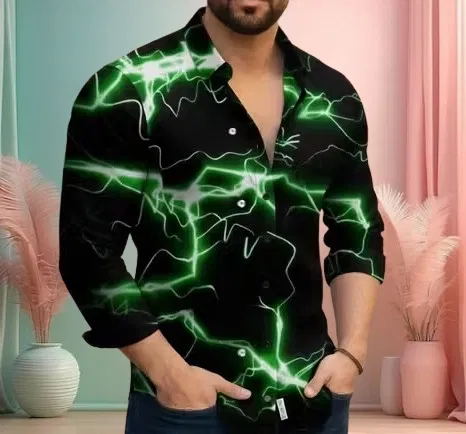 Printed Casual Shirts for Men (Green, S)