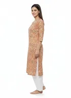 Cotton Blend Printed Kurti for Women, Yellow 