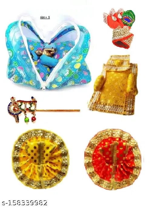 Laddu Gopal Mosquito Net and Poshak Set, Multi, Pack of 2