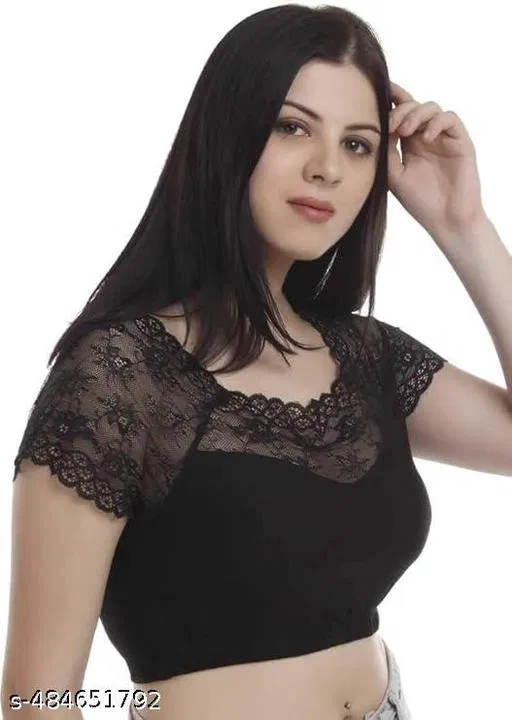 Lycra Solid Blouse for Women, Black (34)