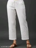 Cotton Solid Pant for Women, White 