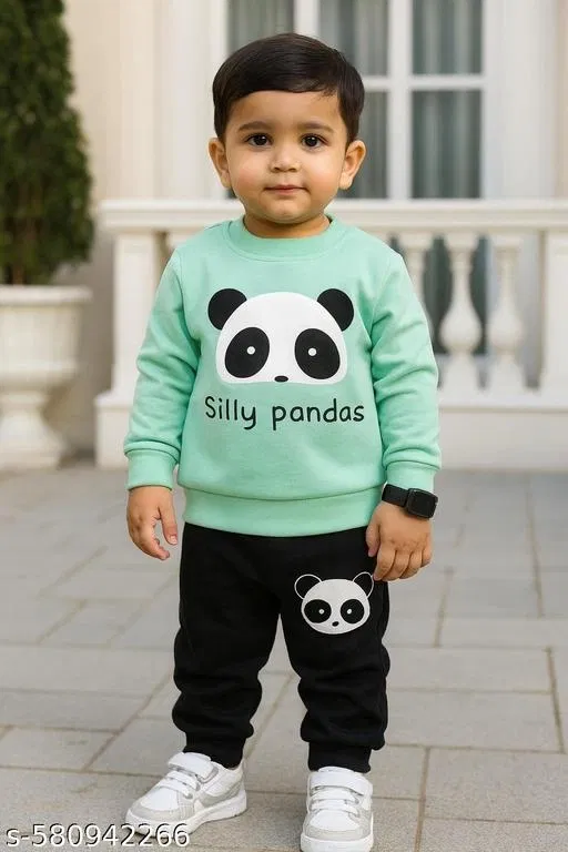 Hosiery Cotton Printed Clothing Set for Kids, Sea Green & Black (0-2 Months)